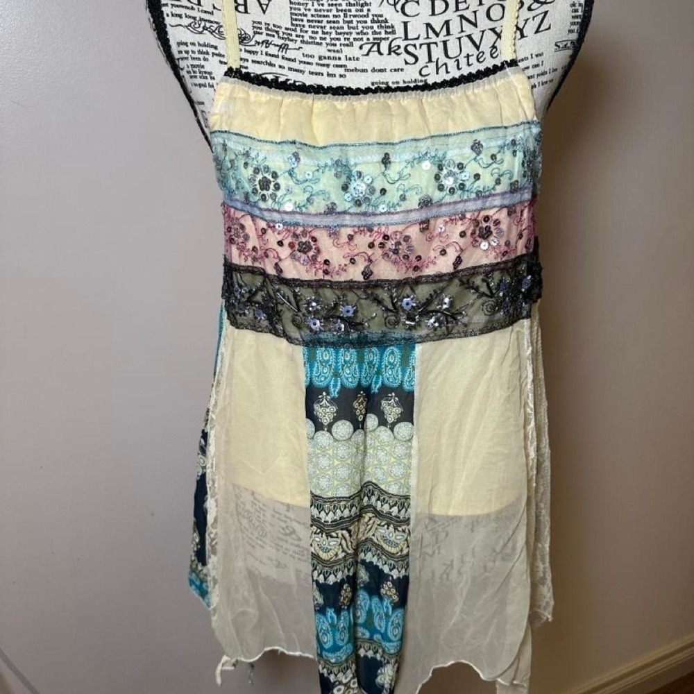 Fairycore multi-colored patchwork dress with floral and paisley prints